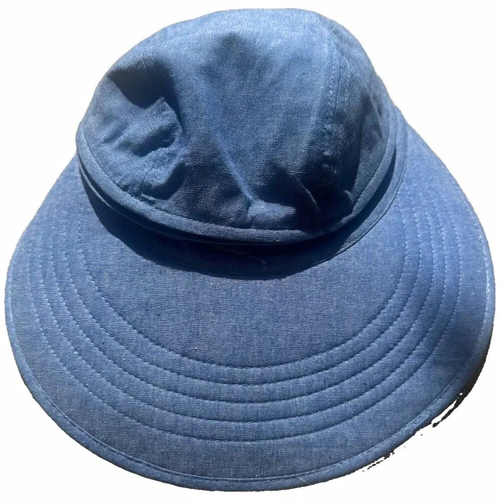 Coolibar UPF Sun Visor Hat Blue Wide Brim Zip Off Crown Convertible One Size